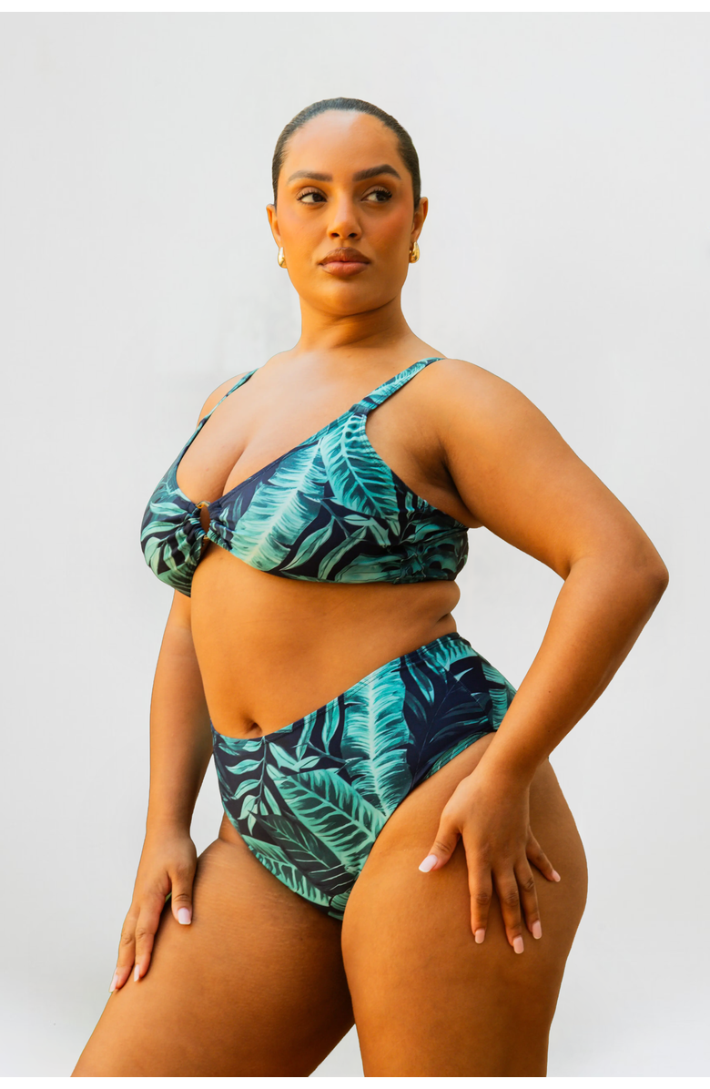 FASHION-SZN CURVE Palm Print Bikini Set, Alternate, color, Green
