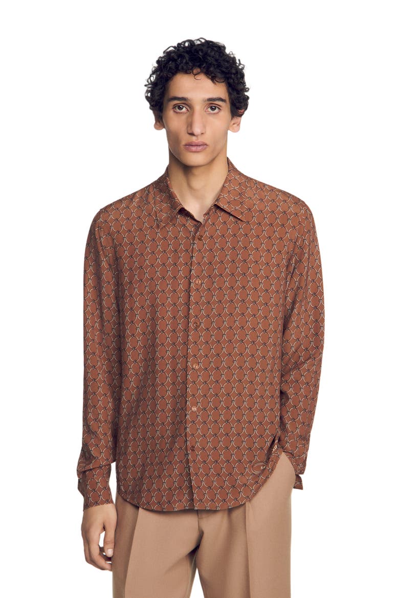 Chain print shirt, Alternate, color, Tobacco brown