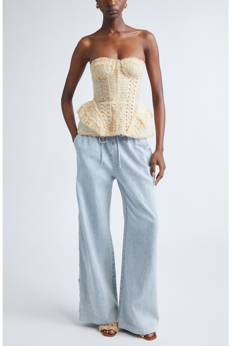 Rebellion Snap Detail Wide Leg Drawstring Jeans, Alternate, color, CASTAWAY