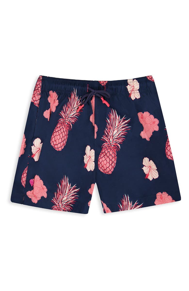 Sunset x Vine Pineapple Print Swim Trunks, Alternate, color, Navy