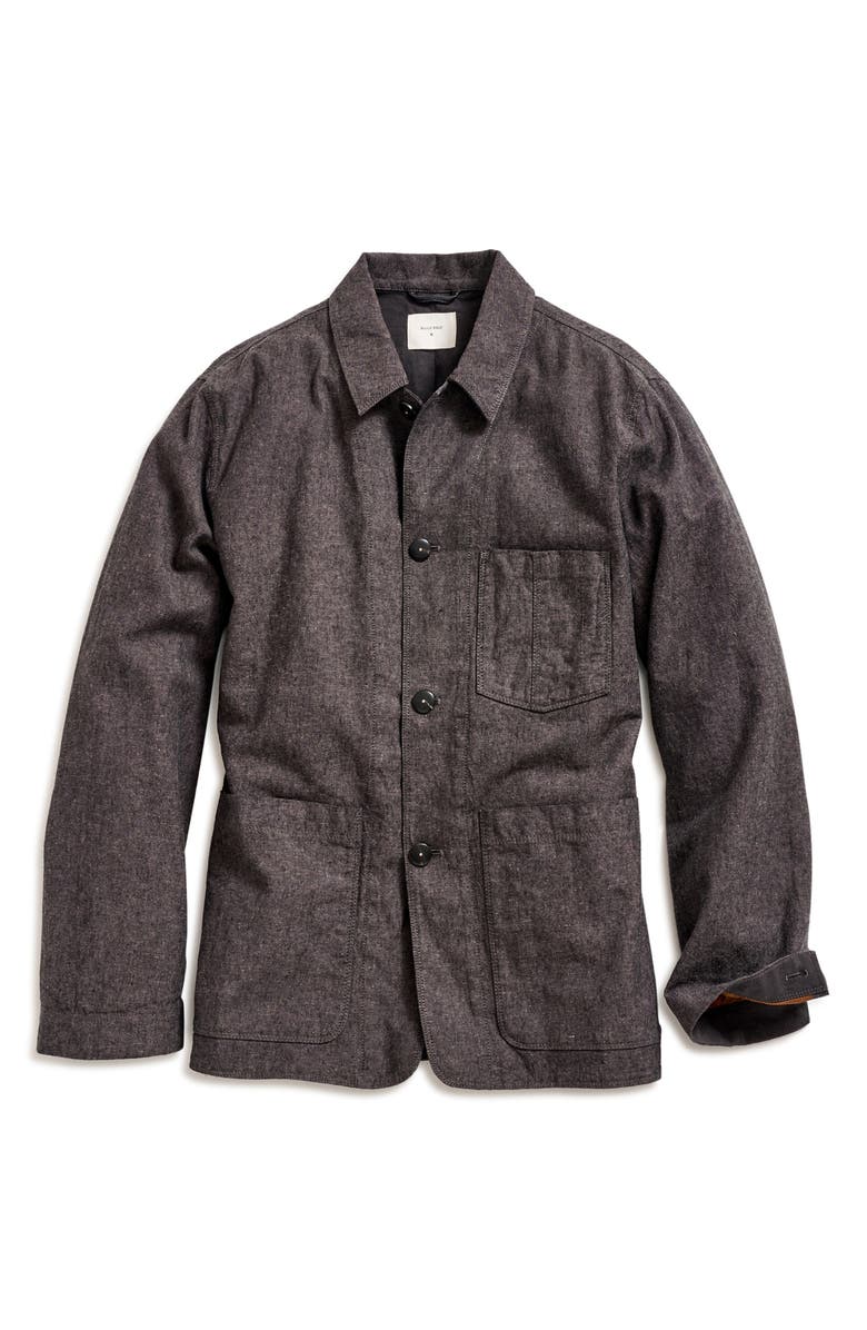 Billy Reid Linen & Cotton Chambray Chore Jacket, Main, color, Charcoal