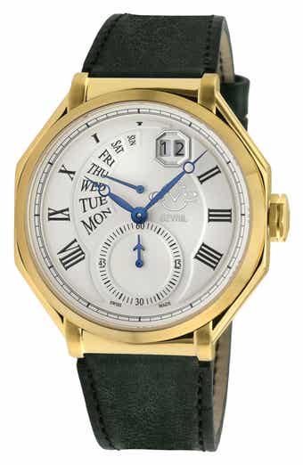 GEVRIL Men's Marchese Leather Strap Watch, 44mm