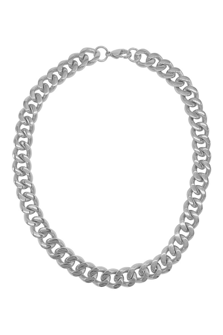Water Resistant 14K Gold Plated Curb Chain Necklace, Main, color, SILVER