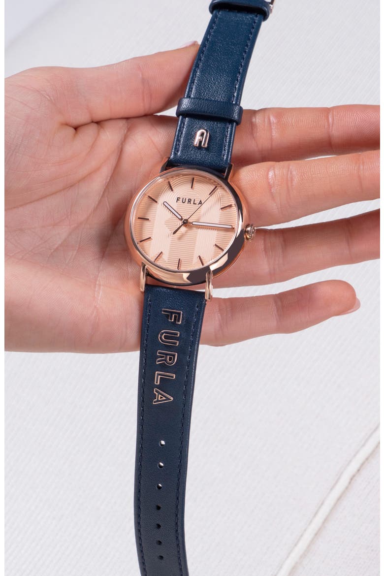 Easy Shape Leather Strap Watch, 38mm, Alternate, color, ROSE GOLD/ ROSE GOLD/ BLUE