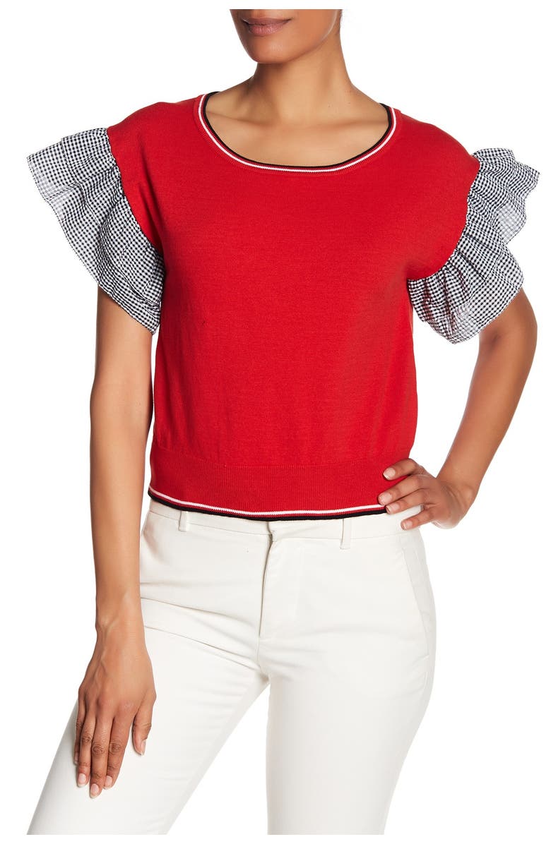 Vertigo Paris Gingham Ruffle Cap Sleeve Top, Main, color,