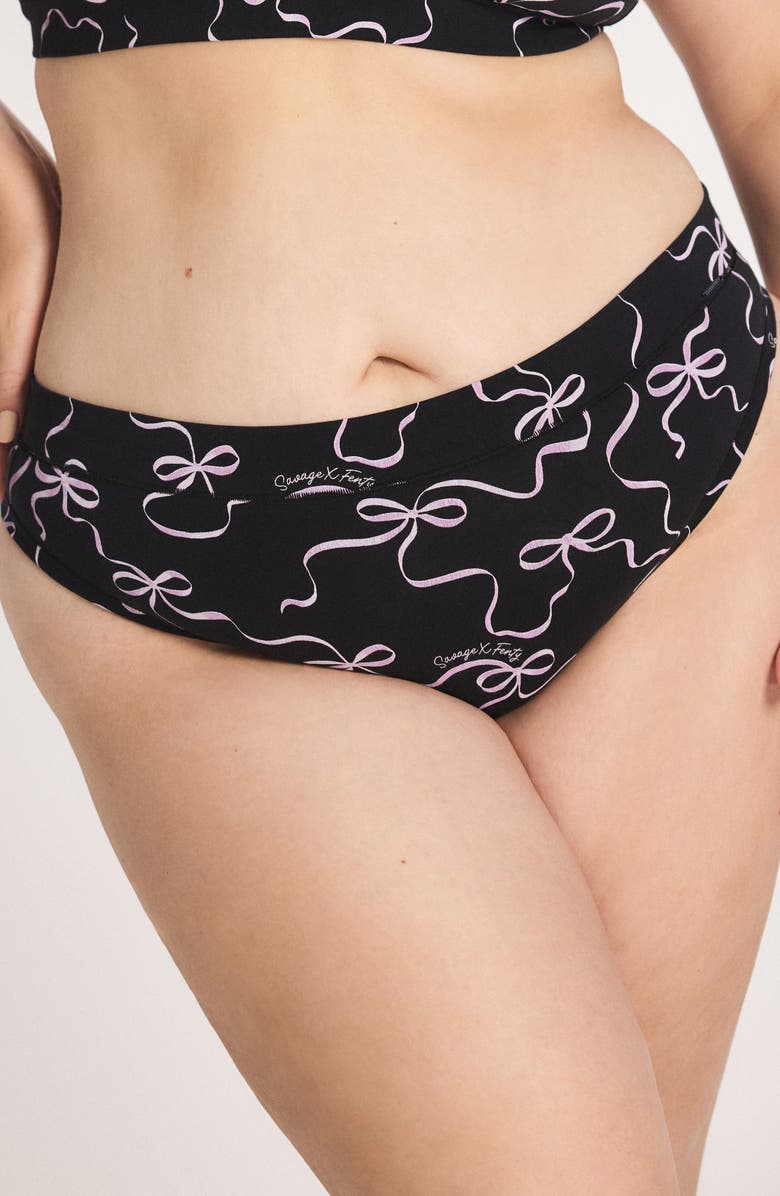 SAVAGE X FENTY Essentials Cotton Blend Cheeky Briefs, Alternate, color, Black Caviar Ribbon Wrap Print