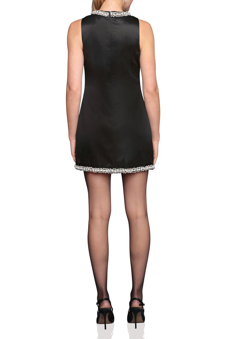 Embellished Neck & Hem Satin Minidress, Alternate, color, BLACK