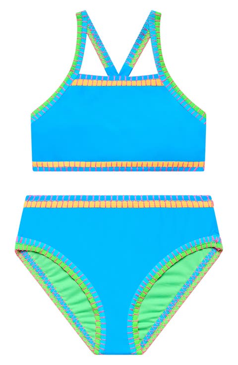 Kids' Cross Back Embroidered Two-Piece Swimsuit (Big Kid)