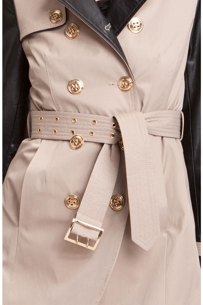 Double Breasted Mixed Media Trench Coat, Alternate, color, KHAKI