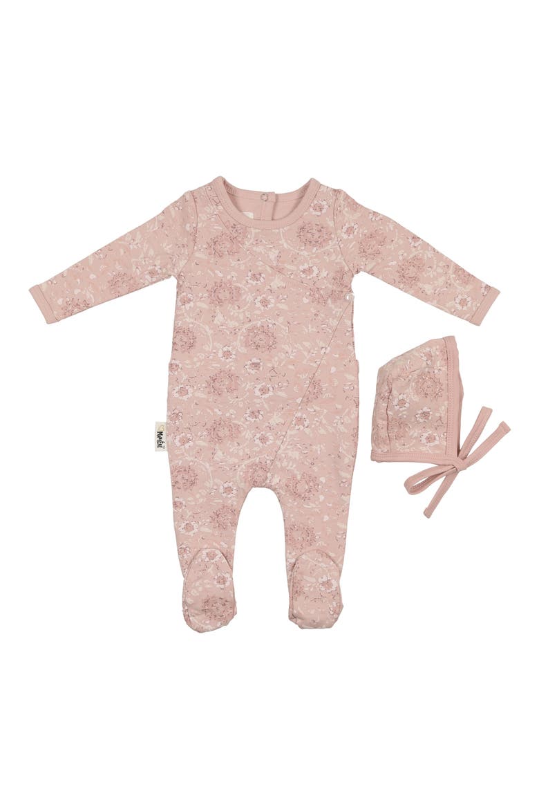 Soft Roses Footie & Hat Set, Main, color, MAUVE