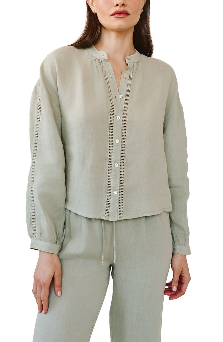 Bella Dahl Open Stitch Linen Top, Main, color, Green Tea