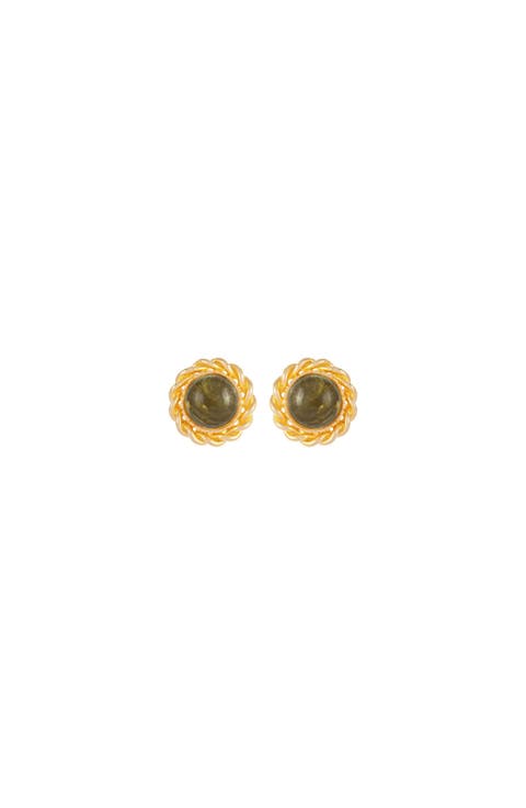 1990s Vintage Moss Green Marbled Earrings