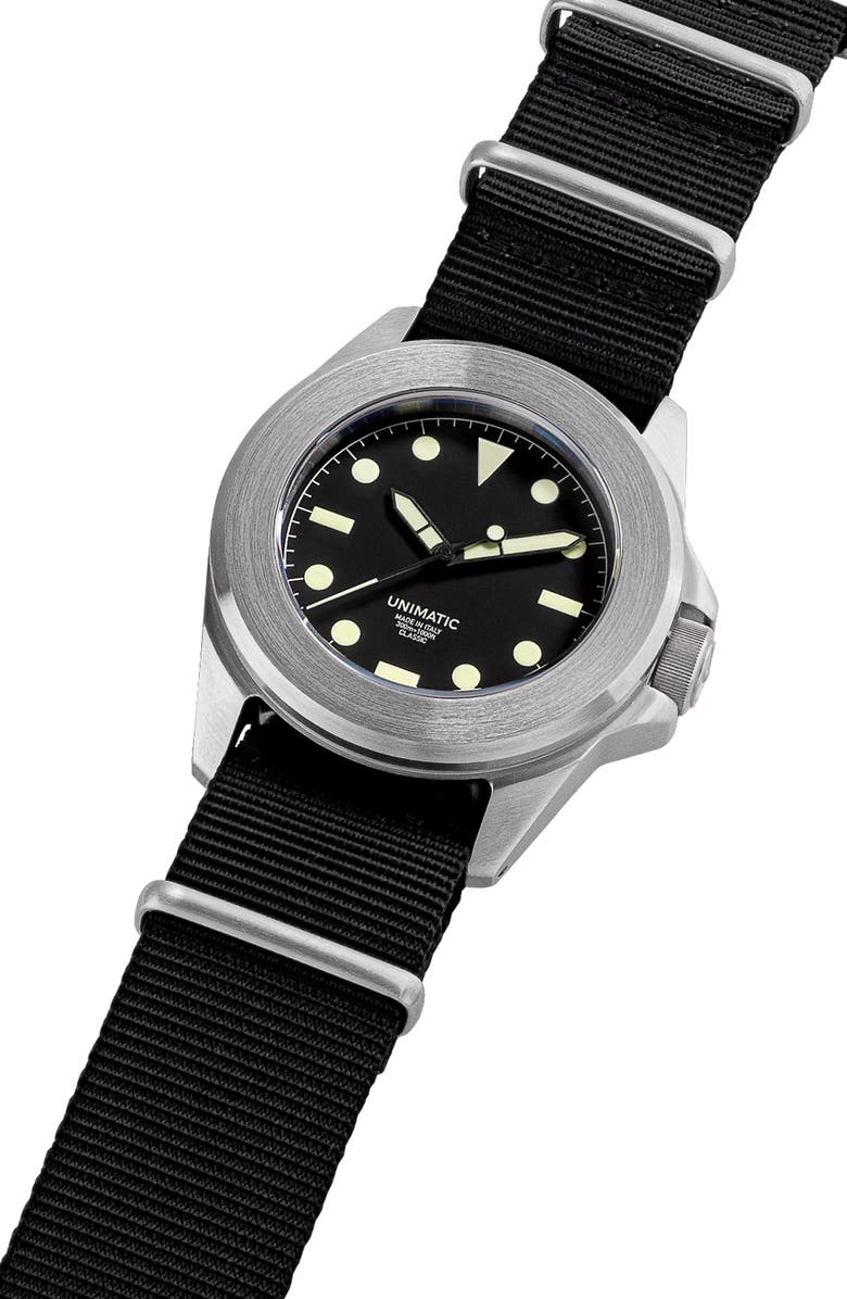 UNIMATIC U4 Classic NATO Strap Watch, 40mm, Alternate, color, Black Steel