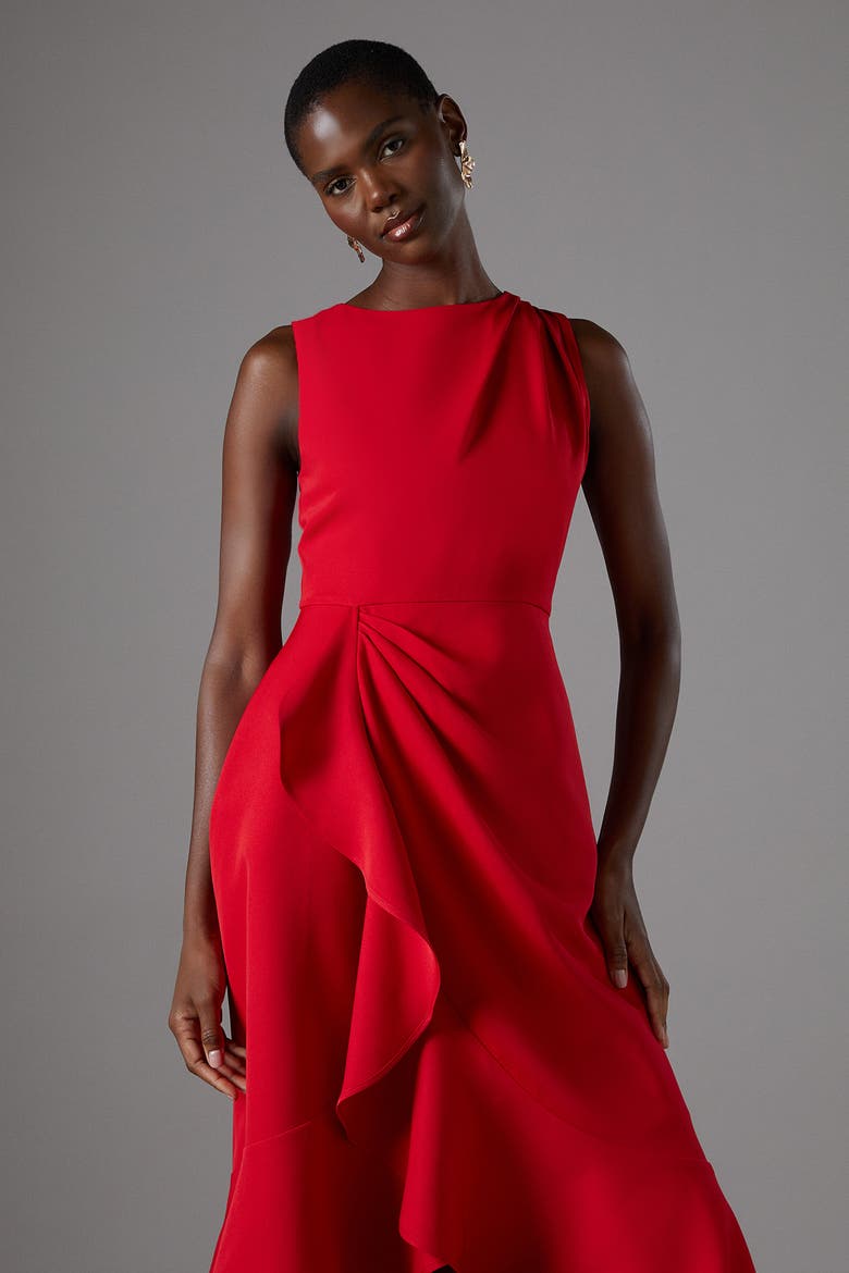 Waterfall Crepe Midi Dress, Alternate, color, Red