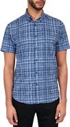 Brooklyn Brigade Slim Fit Tudor Textured Check 4-Way Stretch Performance Short Sleeve Shirt