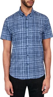 Brooklyn Brigade Slim Fit Tudor Textured Check 4-Way Stretch Performance Short Sleeve Shirt