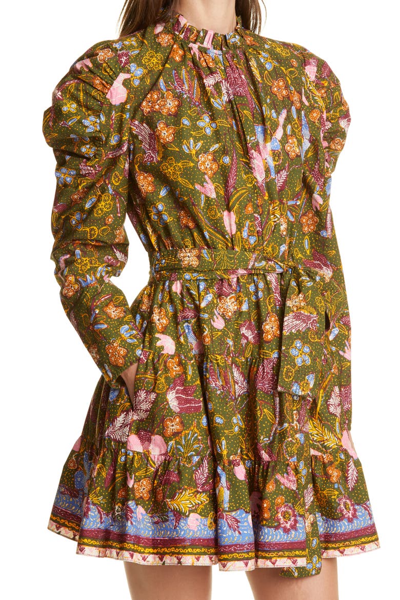 Naima Ruffle Long Sleeve Dress, Alternate, color, PINE FLORAL
