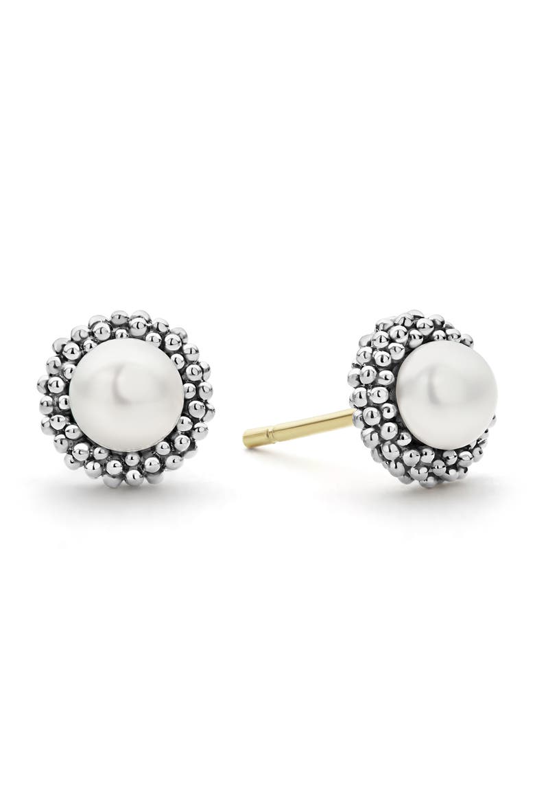Kinder Luna Freshwater Pearl Stud Earrings, Alternate, color, STERLING SILVER/ FW PEARL