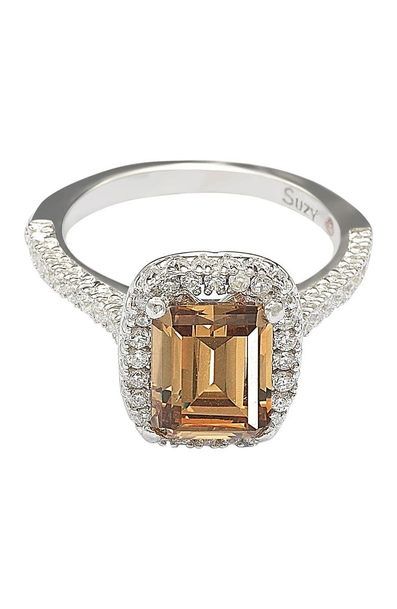 SUZY LEVIAN Sterling Silver Ascher Cut Brown CZ Ring, Alternate, color, 