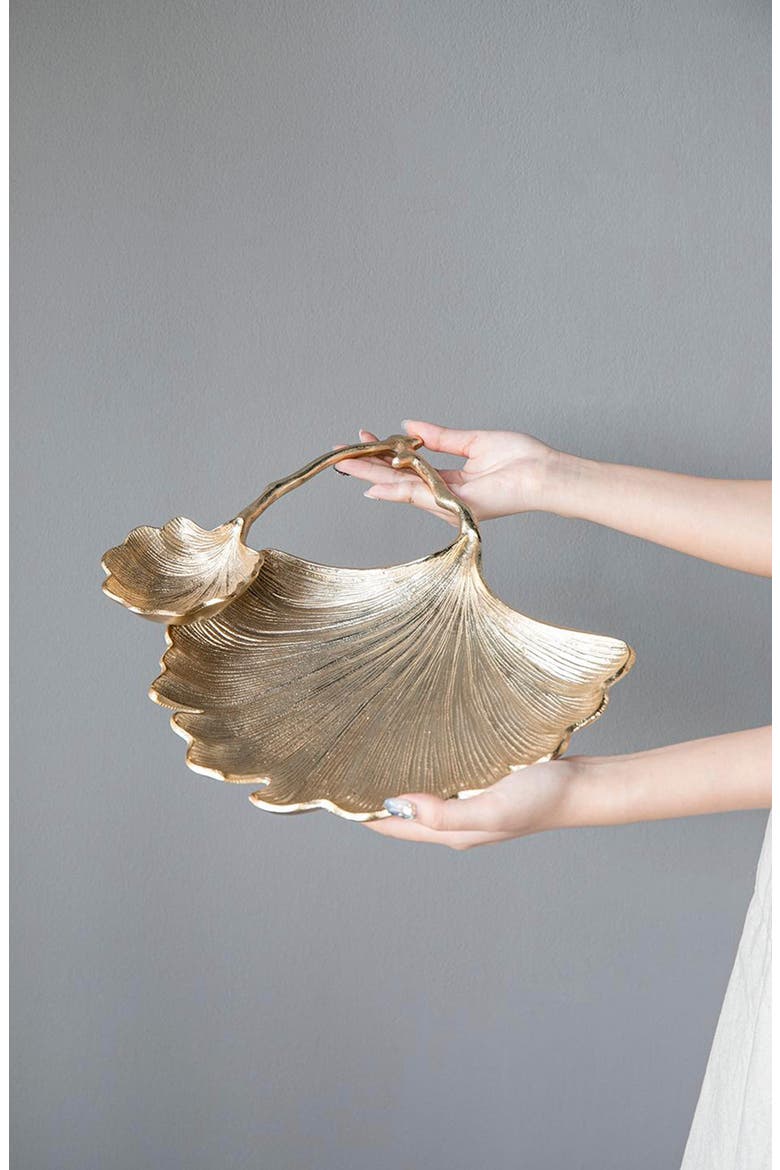 Double Ginko Leaf Trinket Tray, Alternate, color, GOLD