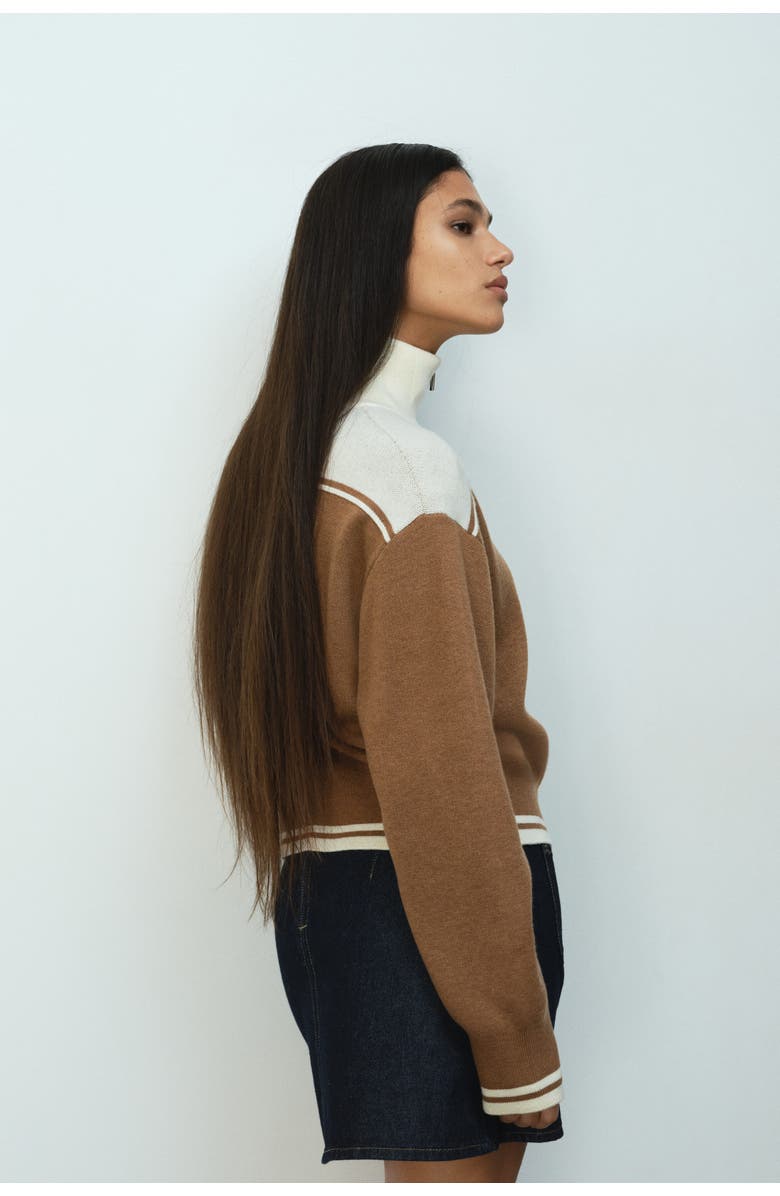 H&M Zip-through Cardigan, Alternate, color, Dark Beige/Color Block