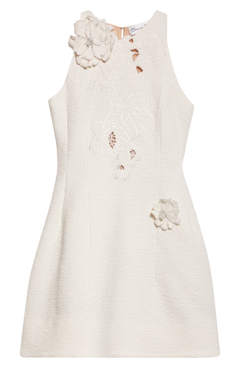 Oscar de la Renta Floral Embroidered Tweed Minidress, Alternate, color, Ivory