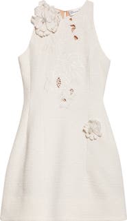Oscar de la Renta Floral Embroidered Tweed Minidress