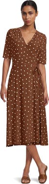 Lands' End Silky Knit Elbow Sleeve Wrap Midi Dress