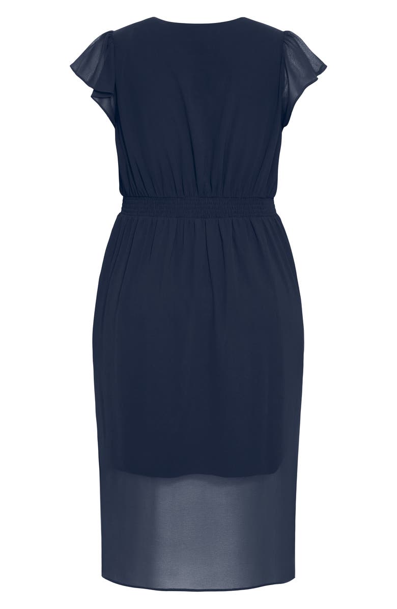 City Chic Faux Wrap Chiffon Midi Dress, Alternate, color, True Navy