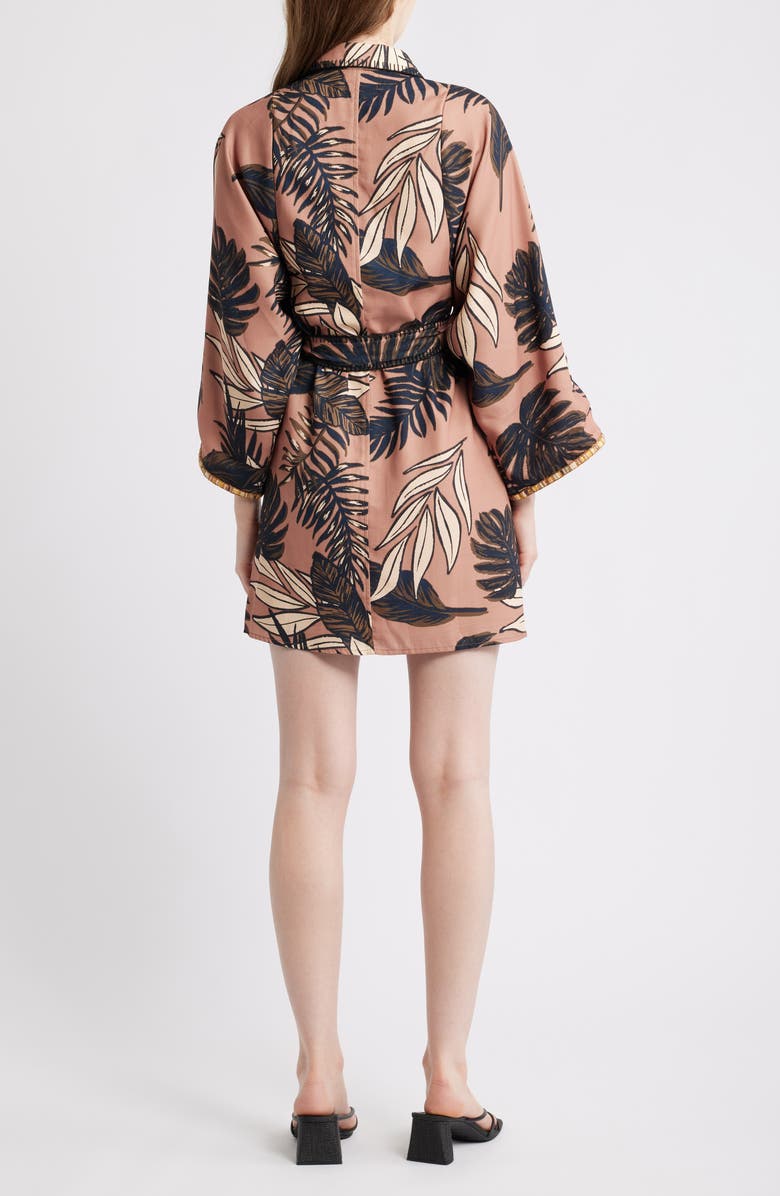 CIEBON Gaia Leaf Print Mini Shirtdress, Alternate, color, Taupe