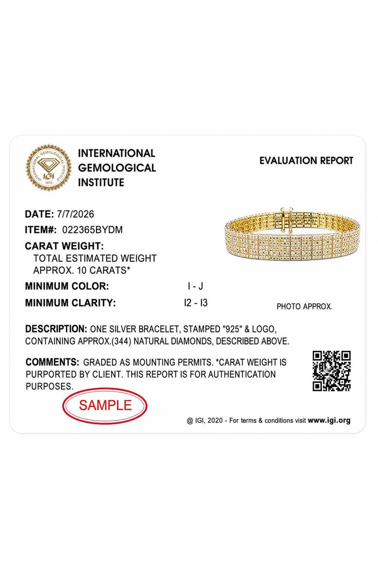 IGI Certified 14K Yellow Gold Plated Sterling Silver 10.0 Cttw Diamond 4 Row Tennis Bracelet, Alternate, color, Yellow Gold over Silver