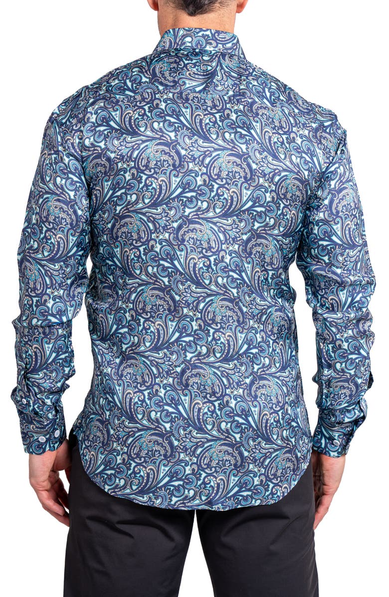 Maceoo Fibonacci Ascension 0219 Paisley Contemporary Fit Button-Up Shirt, Alternate, color, Blue