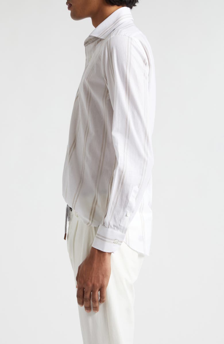 Eleventy Double Stripe Cotton & Linen Button-Up Shirt, Alternate, color, 