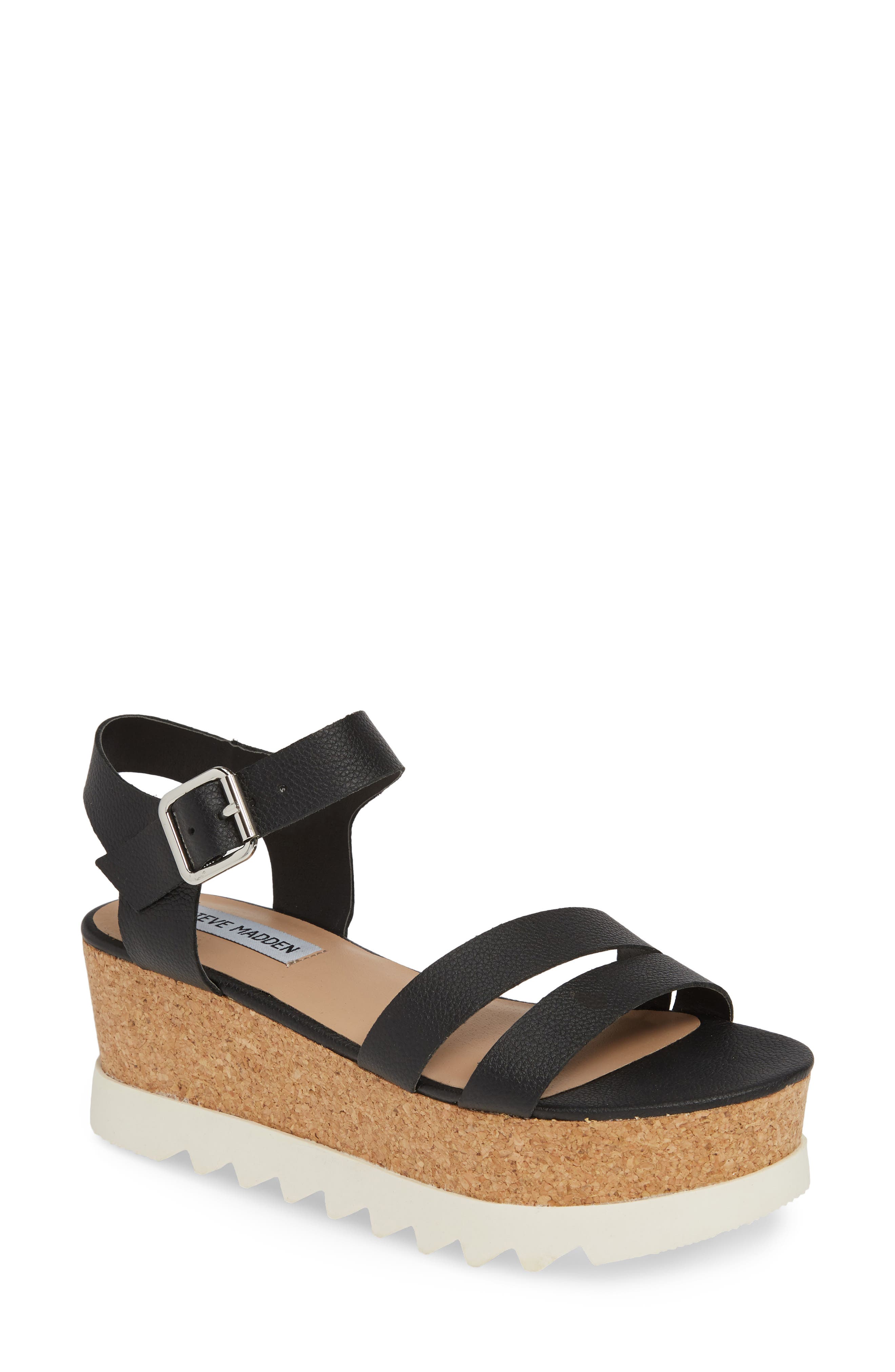 Keykey Platform Wedge Sandal, Main, color, BLACK LEATHER