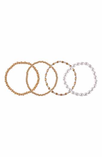 Set of 4 Faux Pearl & Beaded Stretch Bracelets