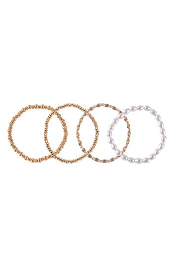 Rachel Rachel Roy Set Of 4 Faux Pearl & Beaded Stretch Bracelets In Gold