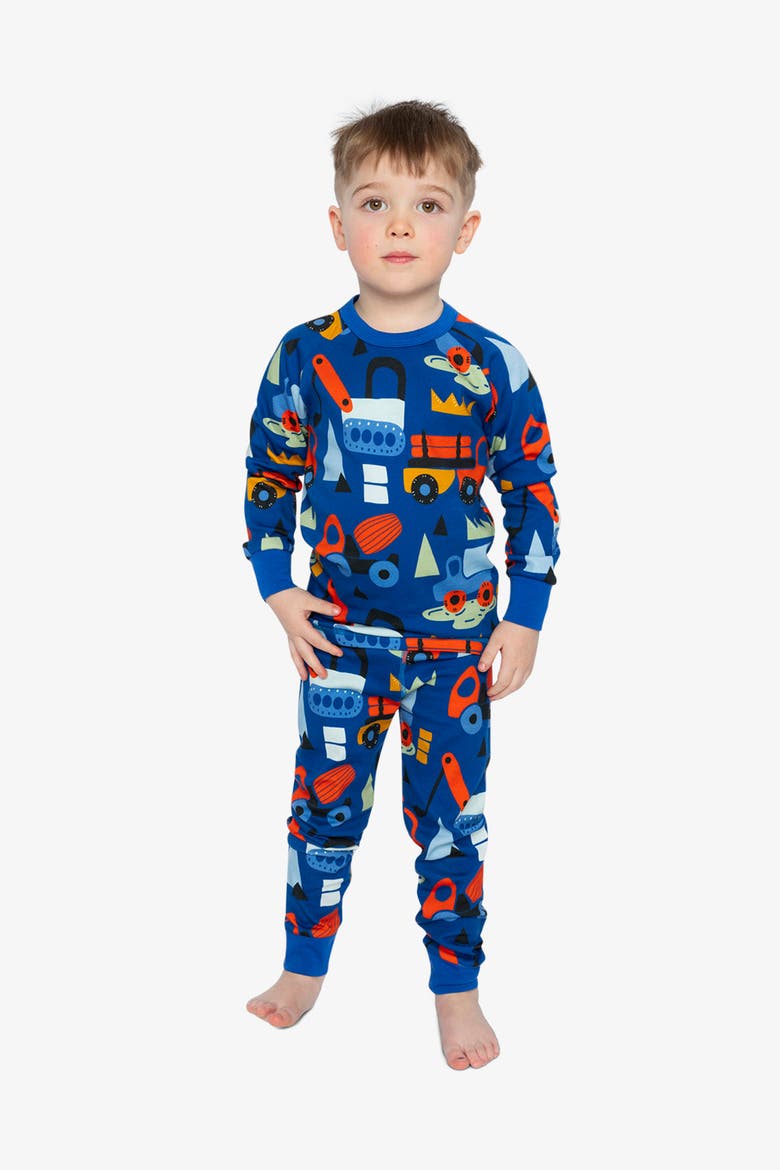 Truck Organic Cotton Top Pants Two Piece Pajama Set, Alternate, color, Blue Printed Trucks
