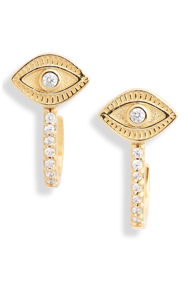 Evil Eye Pavé Hoop Earrings, Main, color, GOLD