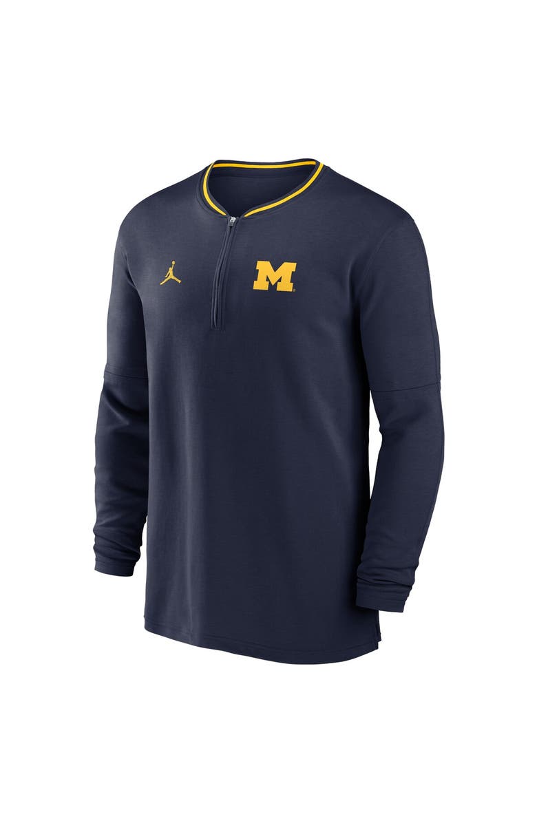 Jordan Brand Men's Jordan Brand Navy Michigan Wolverines 2024 Sideline Coach Performance Half-Zip Long Sleeve Top, Alternate, color, Navy