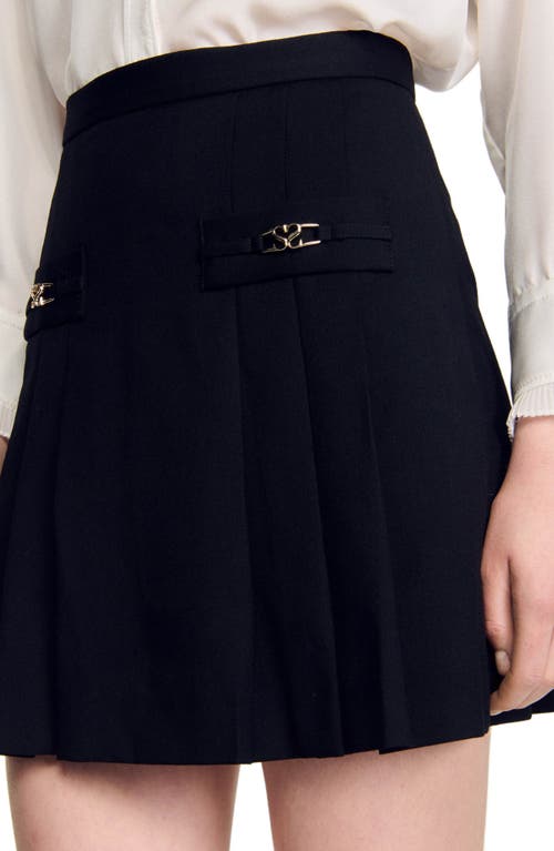 Sandro Rebecca Stitched Pleats Short Skirt In Black