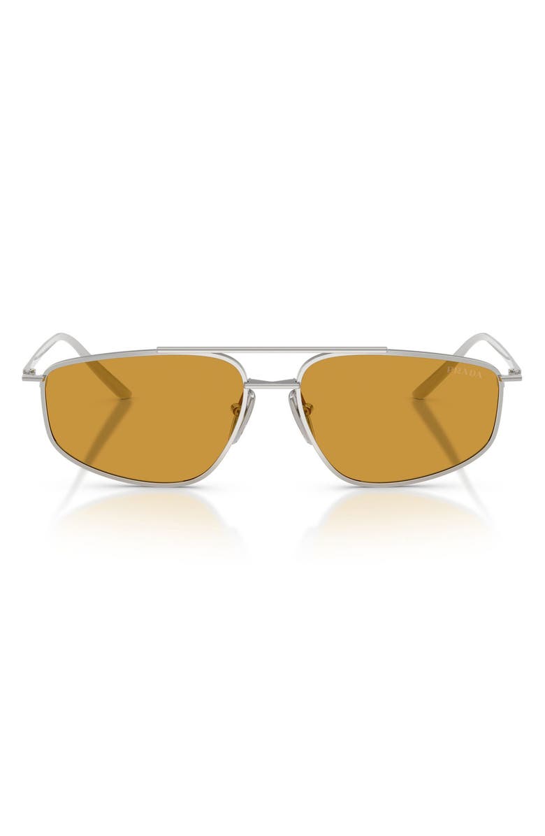 Prada 58mm Pillow Sunglasses, Main, color, Silver / Dark Honey