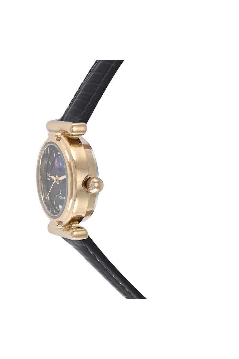 Petite Sun Moon Glossy Leather Watch- 25MM, Alternate, color, Black