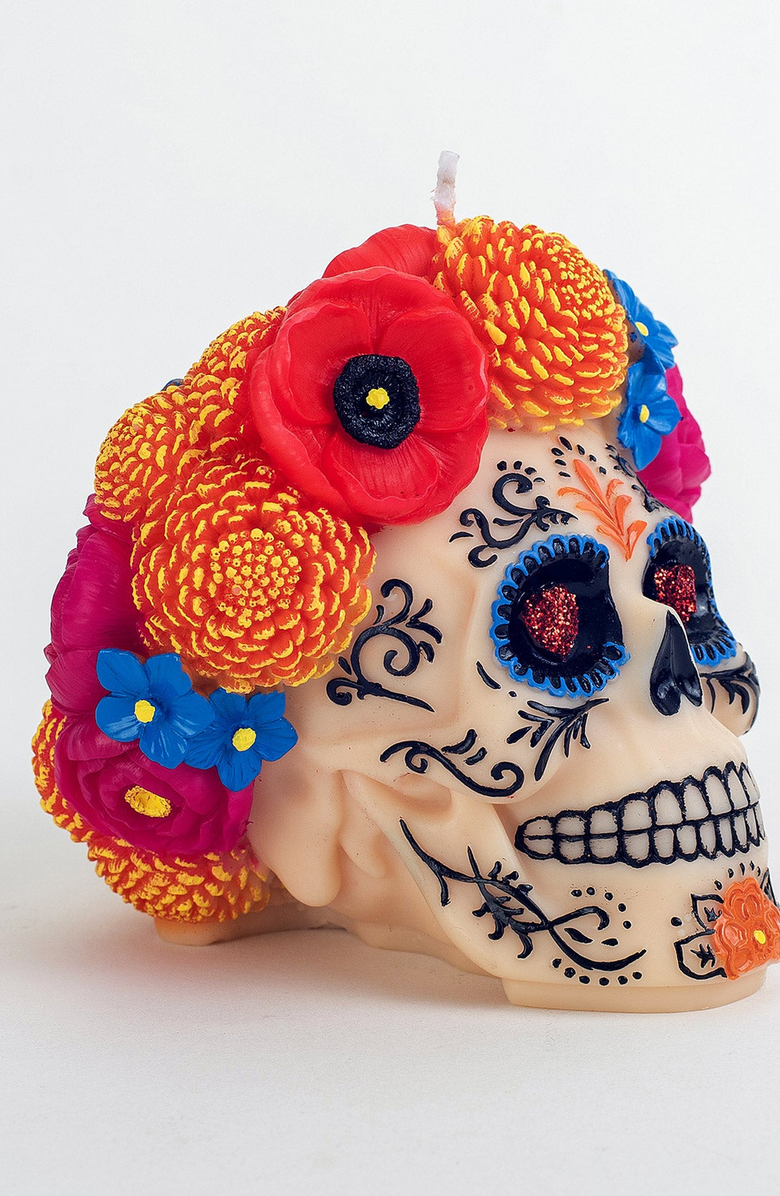Southlake gifts Dia De Los Muertos Scented Candle, Alternate, color, Off-White / Floral