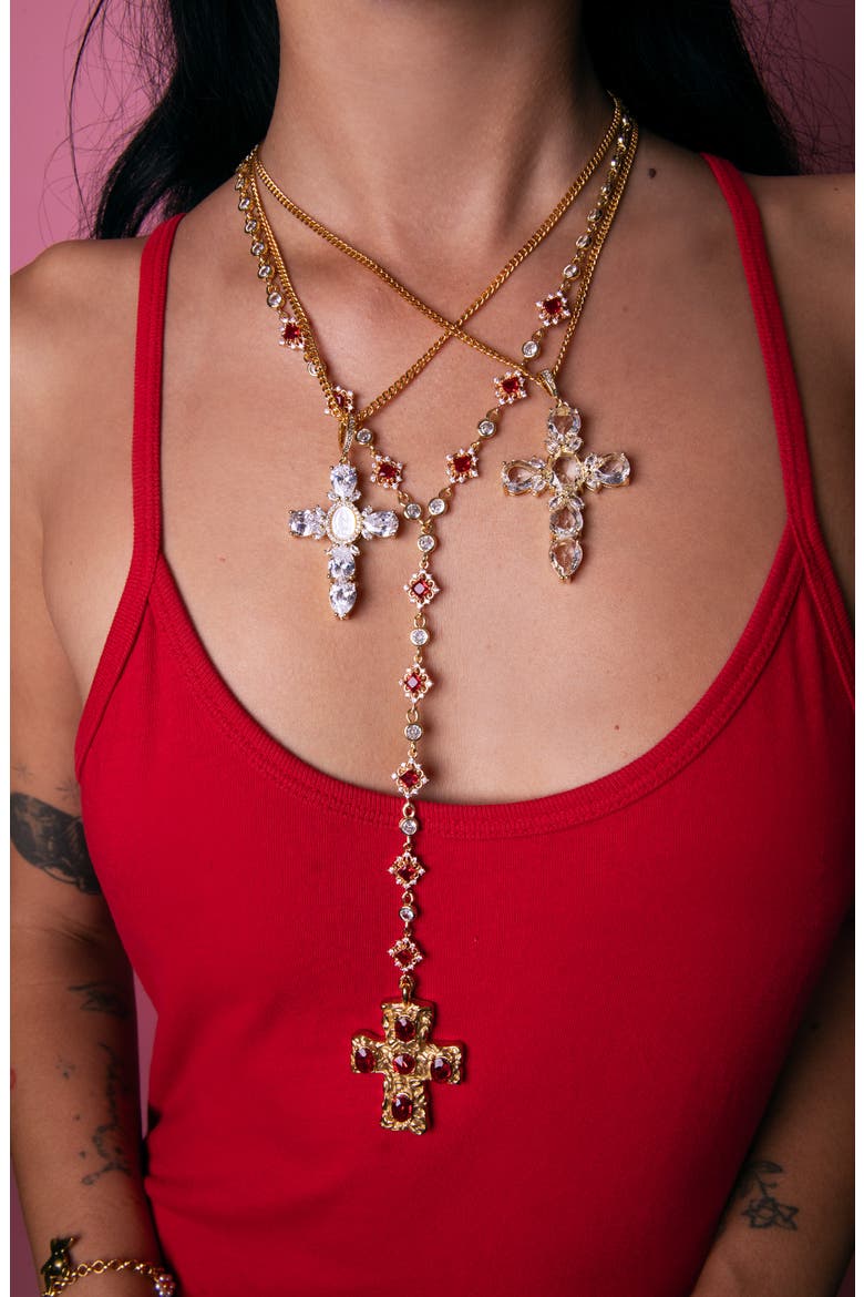 Virgin Mary Cross Pearl Necklace, Alternate, color, GOLD