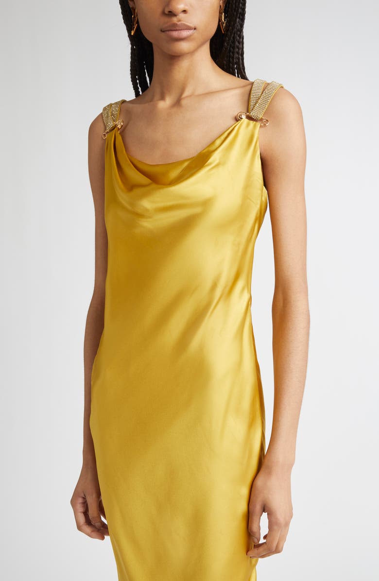 Versace Safety Pin Silk Satin Gown, Alternate, color,