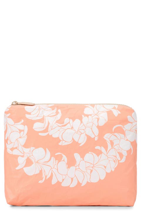 Small Plumeria Lei Water Resistant Zip Pouch
