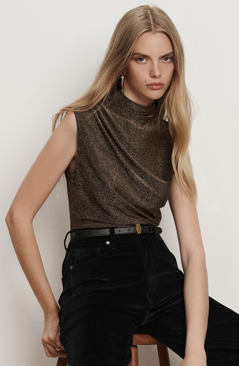 Veronica Beard Mylie Metallic Shimmer Funnel Neck Tank, Alternate, color, Gold