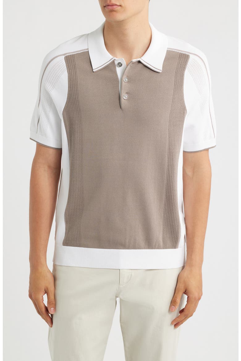 Claremont Colorblock Pointelle Trim Polo, Main, color, CAMEL/WHITE