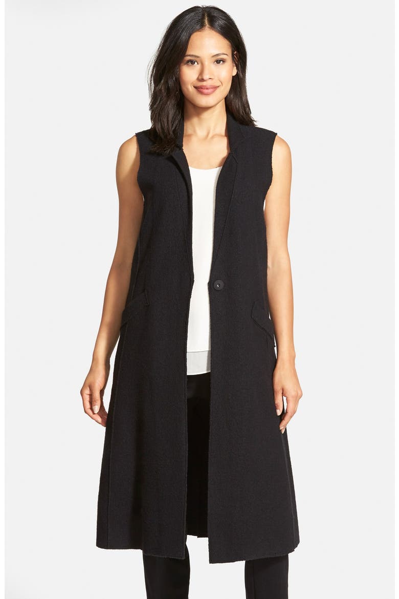 Notch Collar Long Merino Wool Vest, Main, color, BLACK