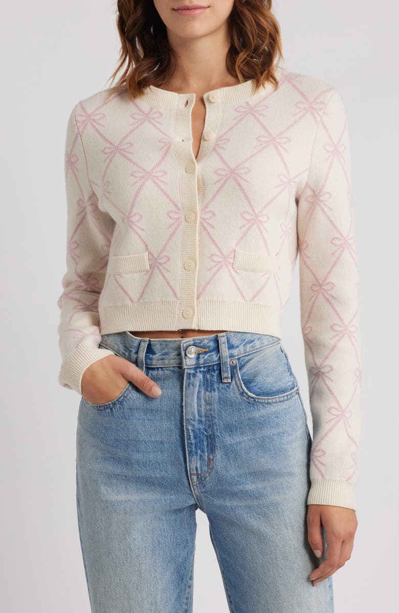 LoveShackFancy Veronika Crop Cardigan, Main, color, Milk Rose